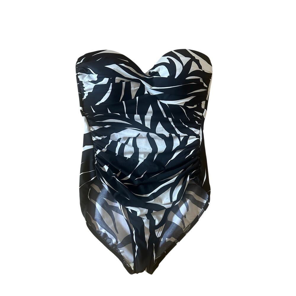 Miraclesuit Strapless Black and White Palm Print One Piece Size 12